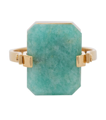 Aliita Deco Sandwich 9kt gold ring with agate and amazonite in green