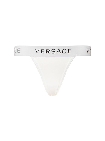 VERSACE Stretch Cotton Jersey Thong in white