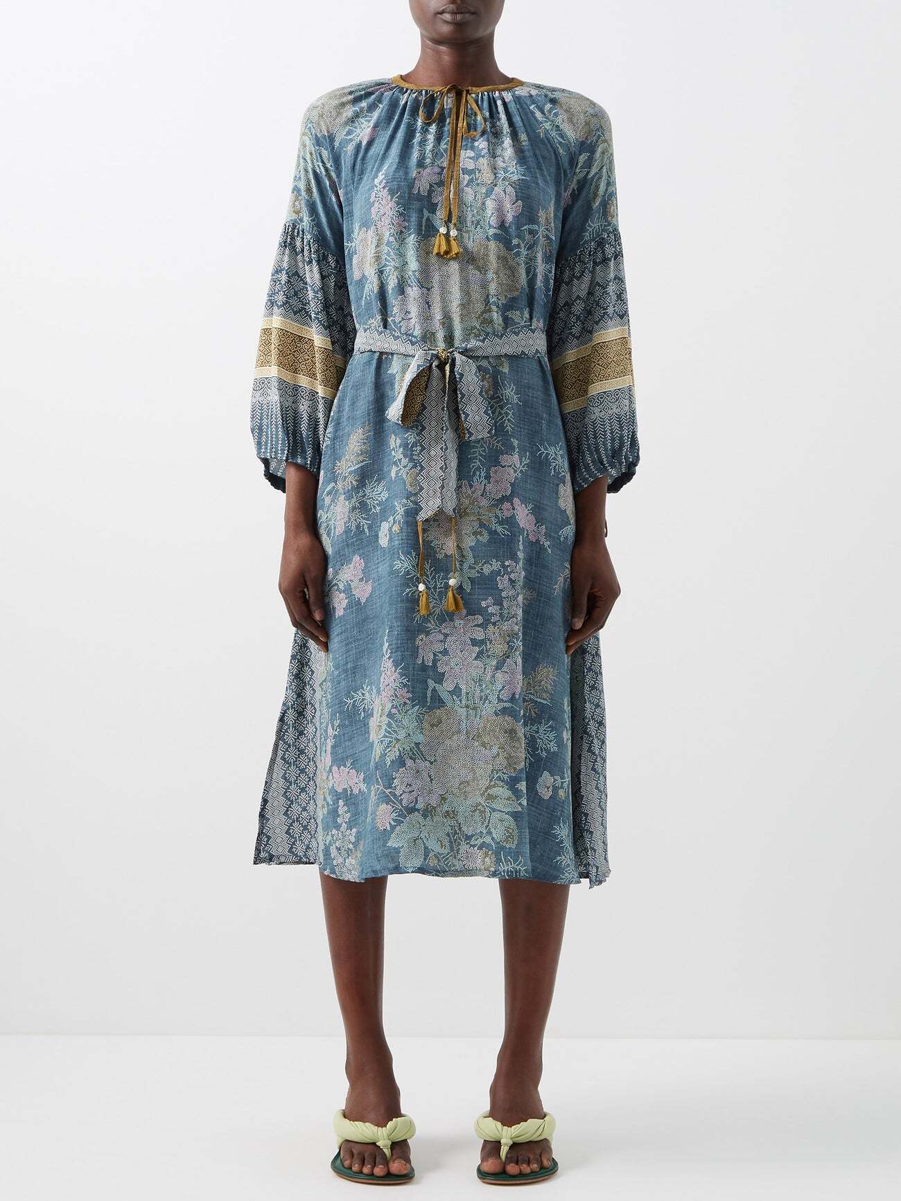 D'Ascoli - Java Floral-print Silk-crepe Midi Dress - Womens - Blue Print
