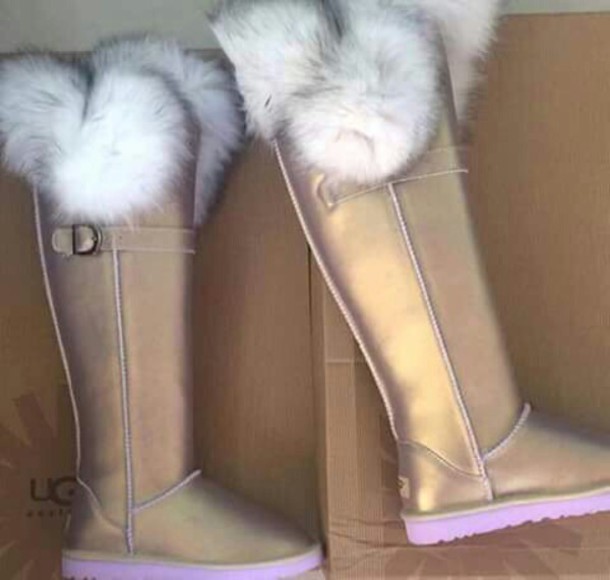 gold ugg boots with fur