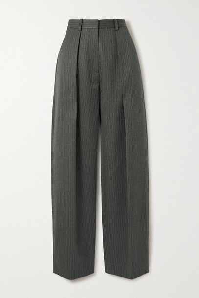 Victoria Beckham - Pinstriped Herringbone Wool Wide-leg Pants - Gray