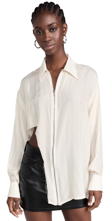 sami miro vintage raw zip up collared shirt white l