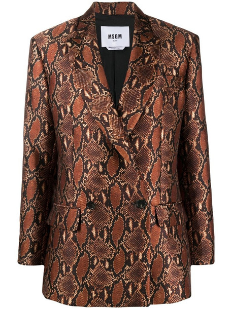 MSGM python-print double breasted blazer in blue