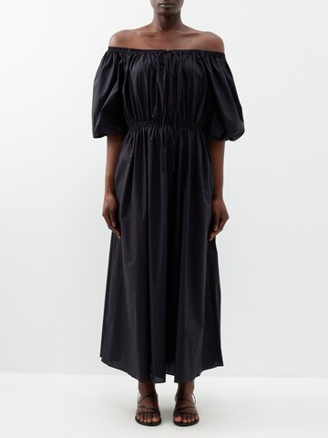 matteau - off-the-shoulder organic-cotton poplin maxi dress - womens - black