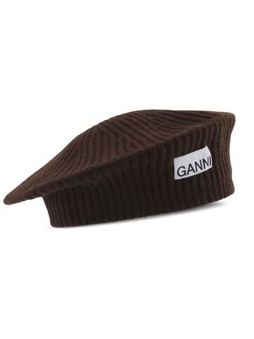 ganni logo-appliqué ribbed beret - brown
