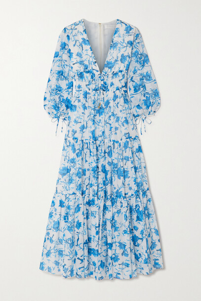Borgo de Nor - Faustine Floral-print Cotton And Silk-blend Voile Midi Dress - Blue