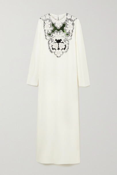 Valentino - Embroidered Sequined Silk-crepe Maxi Dress - Ivory