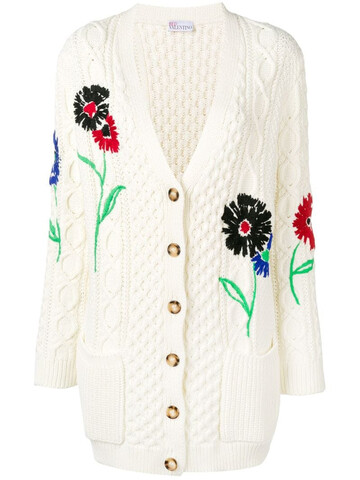 redvalentino embroidered floral cable knit cardigan in white