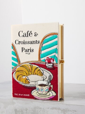 olympia le-tan - café and croissants embroidered book clutch bag - womens - multi