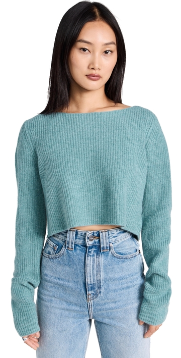 le kasha cannes cashmere cropped sweater mineral green one size