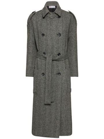 RED VALENTINO Belted Wool Herringbone Long Coat in grey