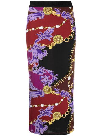 versace jeans couture logo couture-print midi skirt - red