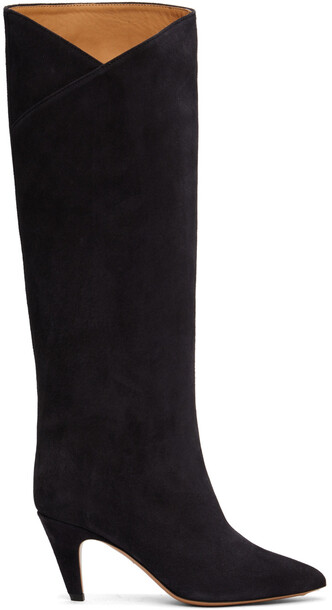 Isabel Marant Navy Suede Lyner Tall Boots in black / midnight