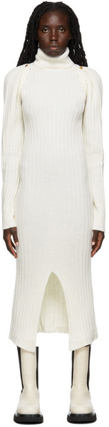 Recto Off-White Wool Ribbed Dress in ivory