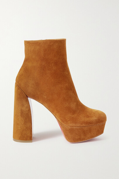 Christian Louboutin - Movida Booty 130 Suede Platform Ankle Boots - Brown