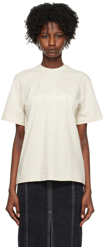 sunnei off-white bonded t-shirt in beige