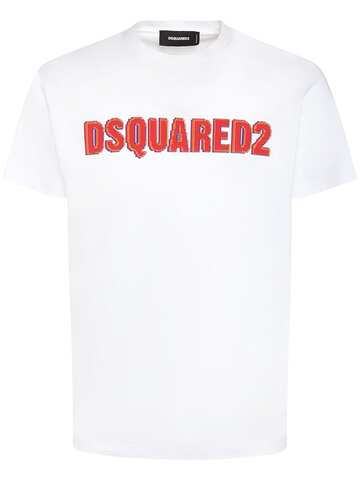 dsquared2 logo printed cotton jersey t-shirt in white