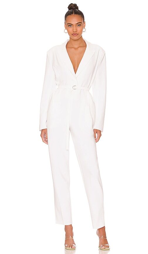 Norma Kamali Single Breasted Tapered Leg Jumpsuit in White