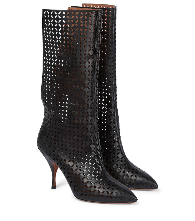 AlaÃ¯a Laser-cut leather knee-high boots in black