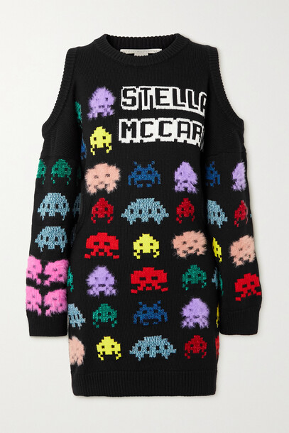 Stella McCartney - Game On Cold-shoulder Cutout Intarsia-knit Mini Dress - Black