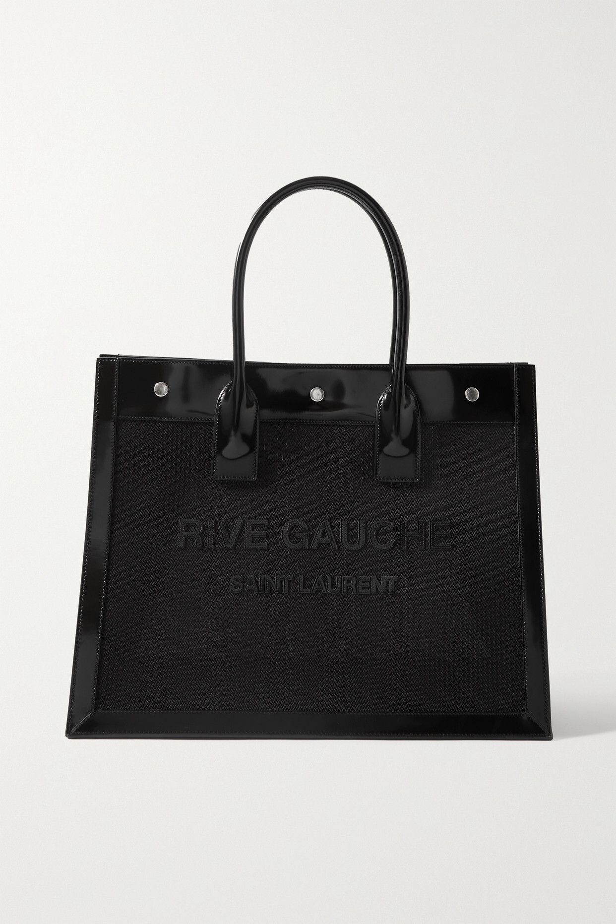 SAINT LAURENT - Rive Gauche Glossed-leather And Appliquéd Mesh Tote - Black
