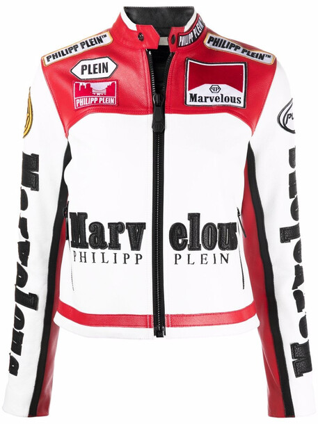 Philipp Plein logo colour-block jacket - White