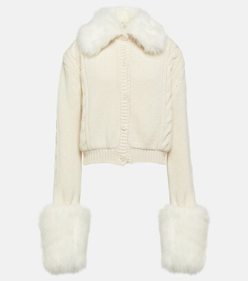 magda butrym cropped faux fur-trimmed cardigan in white