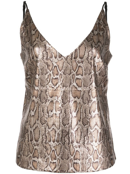 L'Agence snakeskin-effect plunge-neck cami top in brown