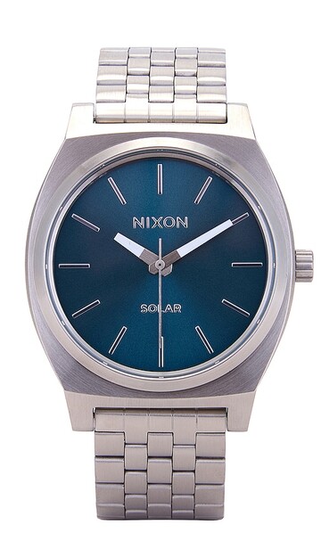 nixon time teller solar watch in metallic silver