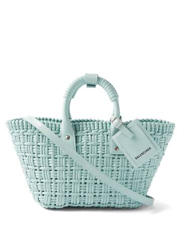 balenciaga - bistro xs woven faux-leather basket bag - womens - light green
