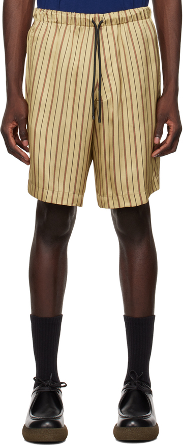 dries van noten khaki striped shorts in beige