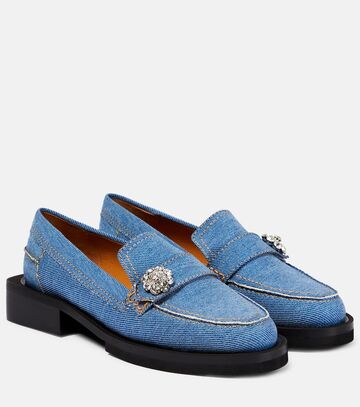 ganni embellished denim loafers in blue