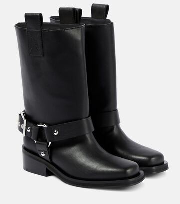 ganni faux leather biker boots in black