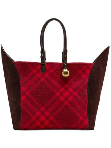 burberry large shield checked panelled tote bag - red