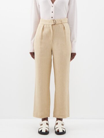 le kasha - nabq pleated organic-linen trousers - womens - beige