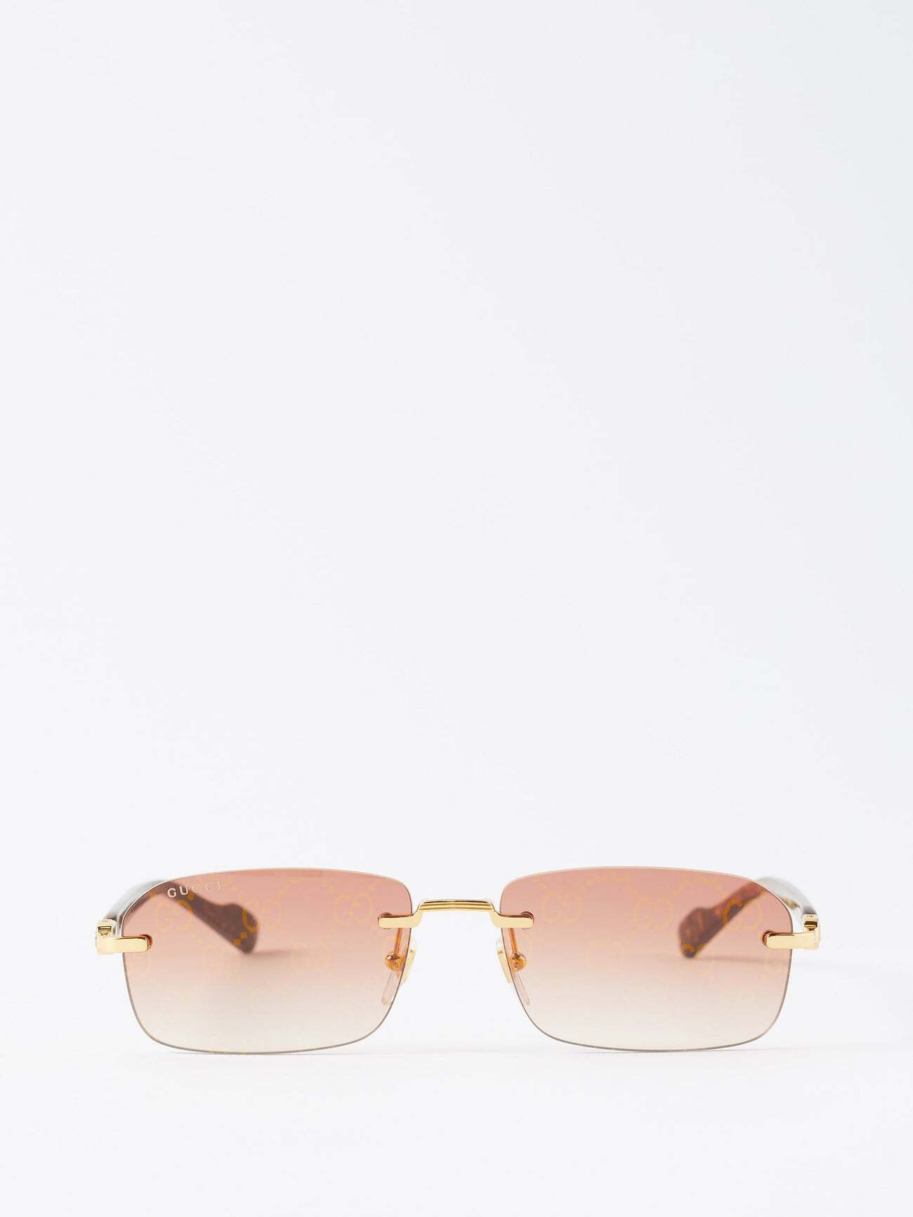 Gucci Eyewear - Rectangle-frame Metal Sunglasses - Womens - Gold Red
