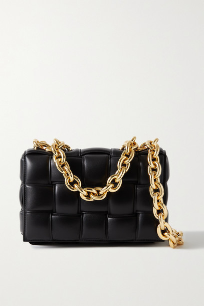 BOTTEGA VENETA - Cassette Chain-embellished Padded Intrecciato Leather Shoulder Bag - Black