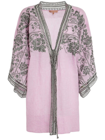 ERMANNO SCERVINO Embroidered Linen Midi Kimono Dress in pink