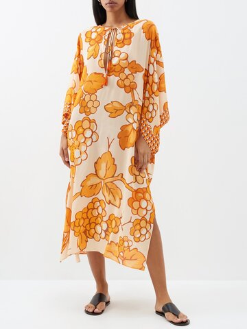 etro - floral-print crepe kaftan - womens - orange print