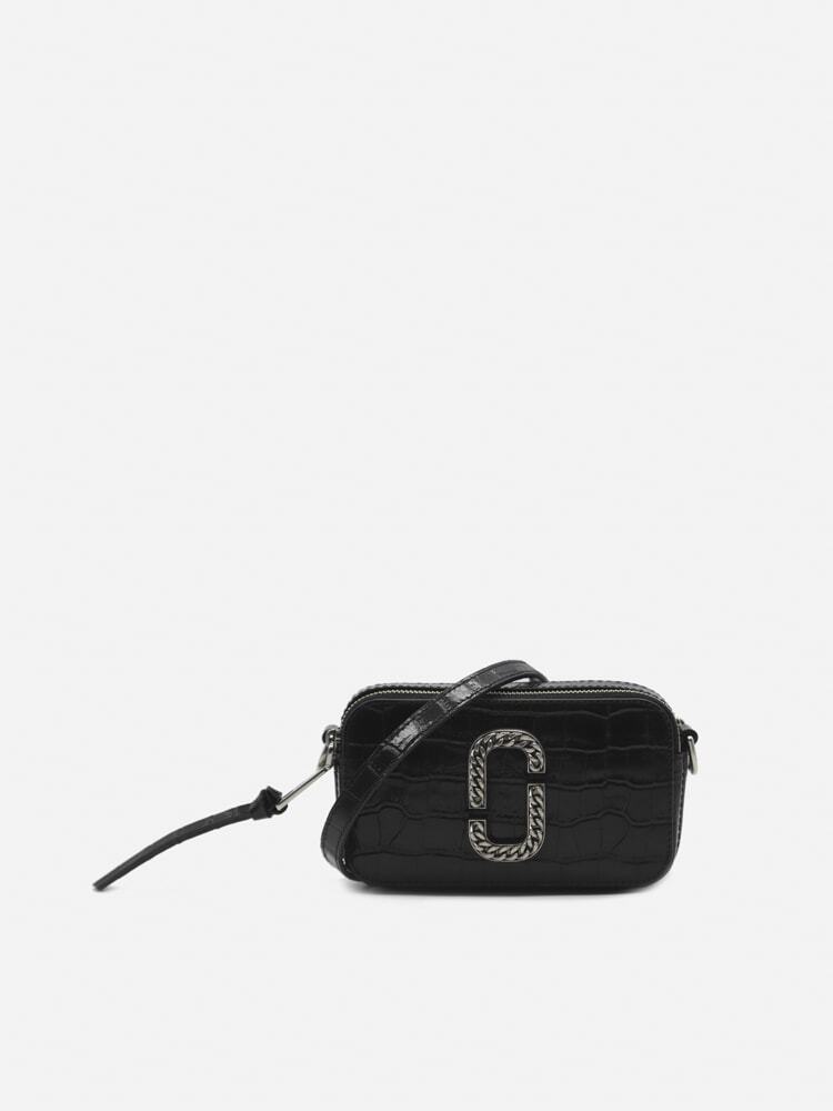 Marc Jacobs The Croc-embossed Snapshot Leather Bag in black