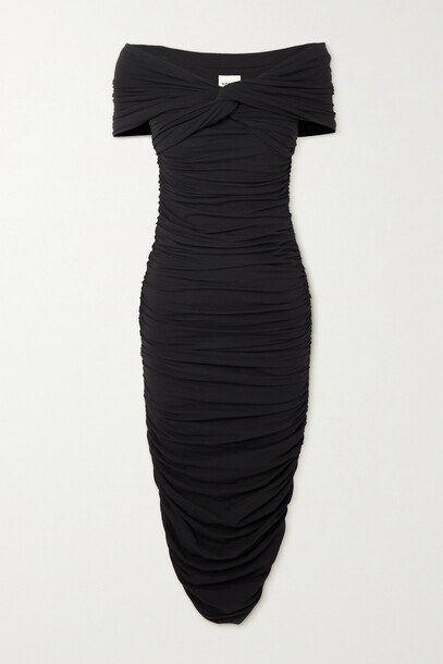 Khaite - Spence Off-the-shoulder Ruched Stretch-cotton Jersey Midi Dress - Black