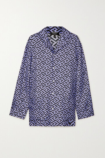 versace - printed silk-twill pajama shirt - purple