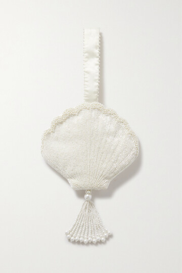 clio peppiatt - seashell embellished satin pouch - ivory