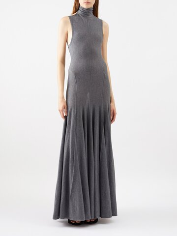 khaite - romee pleated knitted maxi dress - womens - grey