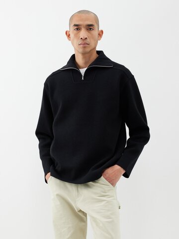 auralee - spread-collar wool-blend sweater - mens - black