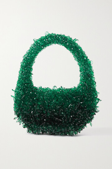 clio peppiatt - + the vanguard quartz bead-embellished satin shoulder bag - green