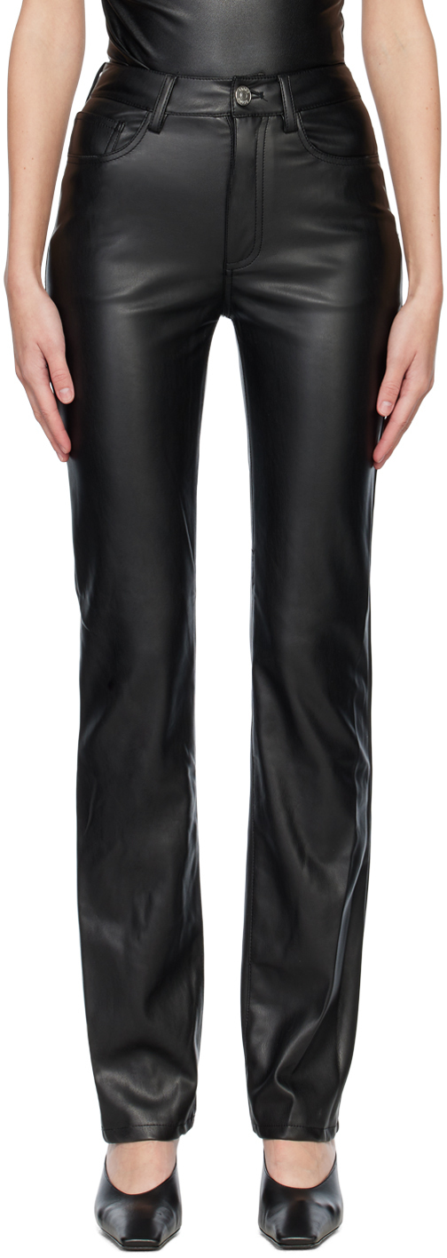 Staud Black Chisel Faux-Leather Pants