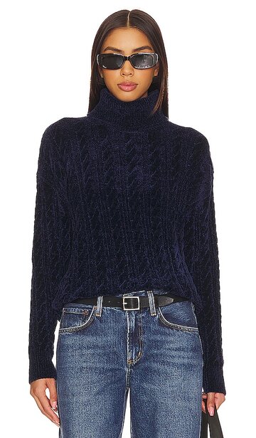 bobi cable knit turtleneck sweater in navy in midnight