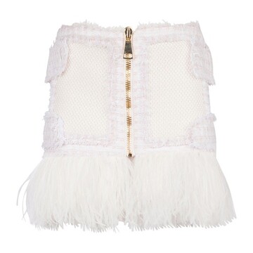 Balmain Short feather skirt in tweed and mesh in rose