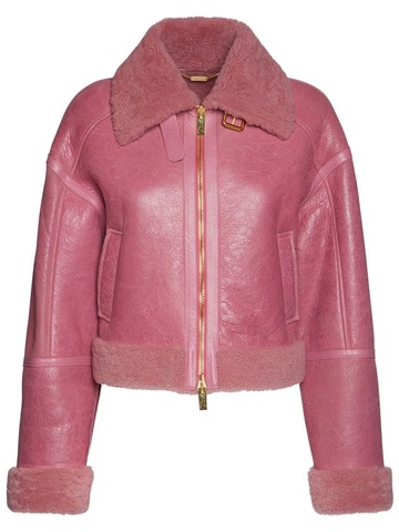 BLUMARINE Leather Bomber Jacket in pink